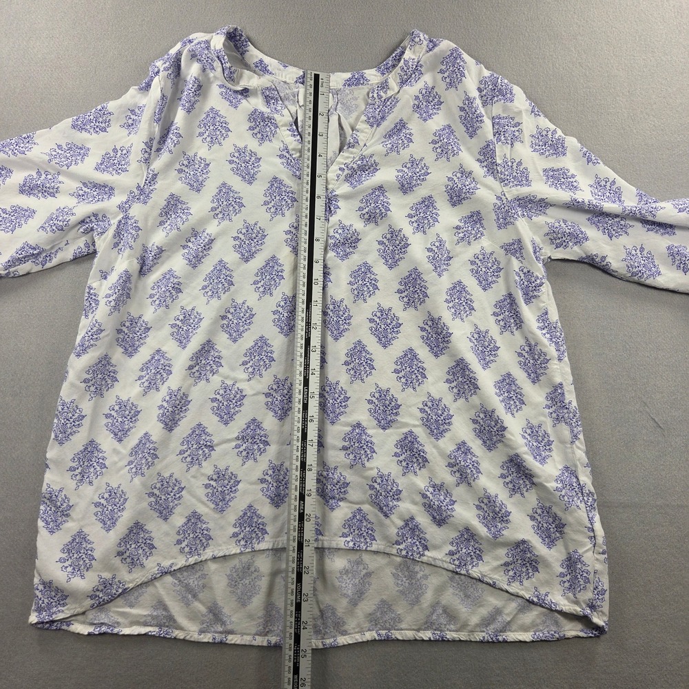 Old Navy Women Large Purple White Floral Block Print Viscose High Low Blouse - Picture 9 of 10